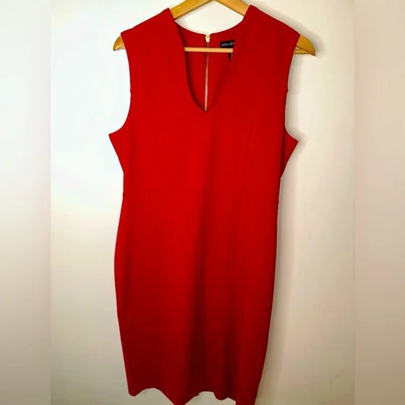 Nina Leonard | Dresses | Nina Leonard Womens Uneck Red Sleeveless Dress  Gold Zipper Closure Size Large | Poshmark